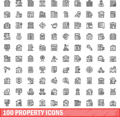100 property icons set. Outline illustration of 100 property icons vector set isolated on white background