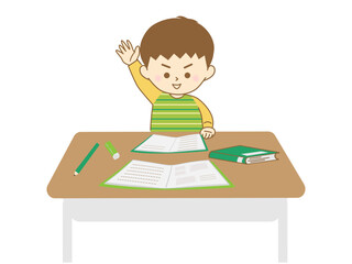 積極的に、授業で手を挙げる男の子