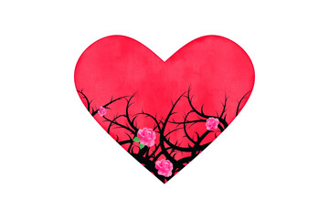 Heart and thorns, love and hurt, beautiful and painfulness are simple things in couple life illustration concept design.