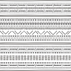 Prehistoric pottery Bell Beaker culture inspired seamless pattern with dots and lines set in black and white
