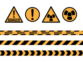 Danger signs, risk symbol, warning tape, warning signs and vectors.