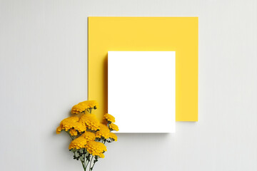 Bright yellow flowers with white card in foreground (Generative AI)