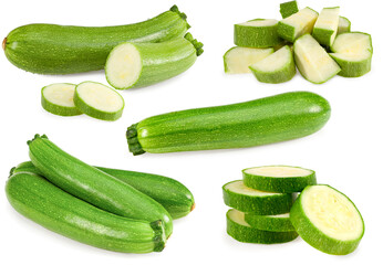 green zucchini or marrow with slices isolated on white background. full depth of field. clipping path
