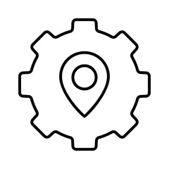 Gear icon illustration with map. suitable for project location icon. icon related to project management. line icon style. Simple vector design editable