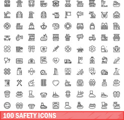 100 safety icons set. Outline illustration of 100 safety icons vector set isolated on white background