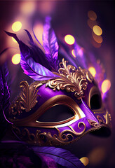 Violet Mardi Gras Carnaval Background with Mask. Generative AI