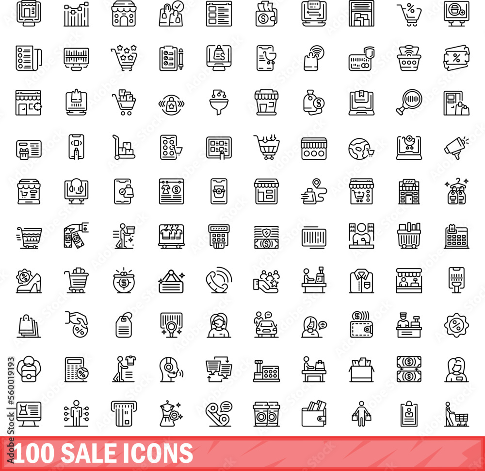 Poster 100 sale icons set. outline illustration of 100 sale icons vector set isolated on white background - Posters