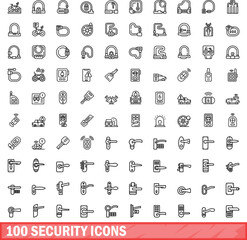 100 security icons set. Outline illustration of 100 security icons vector set isolated on white background