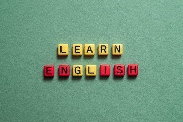 Learn English - word concept on cubes, text