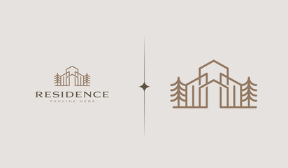 Residence Monoline Logo Template. Universal creative premium symbol. Vector illustration