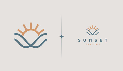 Sunset wave Monoline Logo Template. Universal creative premium symbol. Vector illustration
