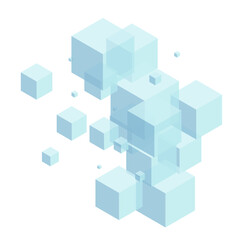 White Cube Background White Vector. Block Blockchain Card. Monochrome Square Isometric Texture. Object Illustration. Blue-gray Style Box.