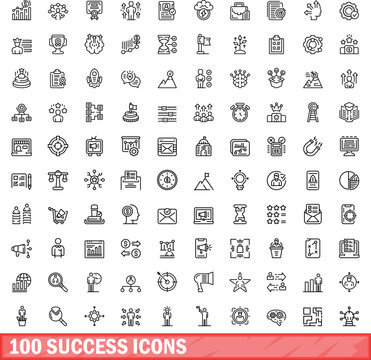 100 success icons set. Outline illustration of 100 success icons vector set isolated on white background