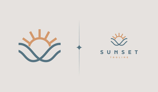 Sunset wave Monoline Logo Template. Universal creative premium symbol. Vector illustration