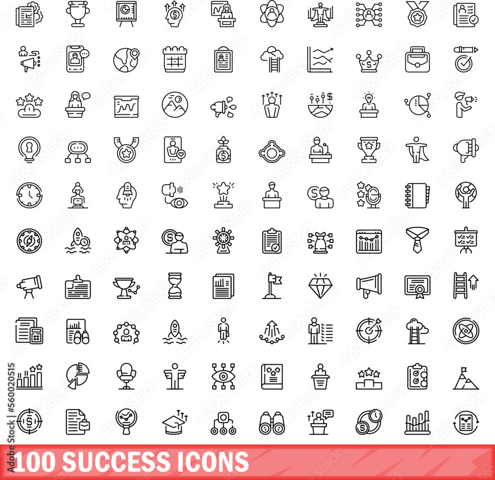 Sticker 100 success icons set. Outline illustration of 100 success icons vector set isolated on white background - Stickers