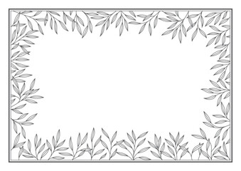 Vector line frame A4 frame bordered by twigs with petals. White background