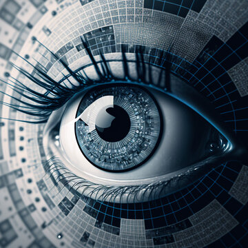 Close up of computer generated AI eye