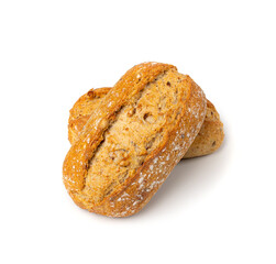 Grain Bread Isolated, Whole Buns with Seeds, Rustic Organic Cereal Bread Grain Bun