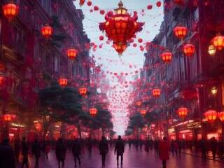 Street art during Chinese New Year celebration background using Generative AI