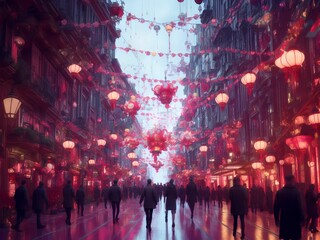 Street art during Chinese New Year celebration background using Generative AI