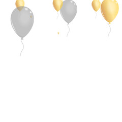 Gold Balloon Background White Vector. Confetti Graphic Set. Golden Fest Helium. Surprise Celebrate Illustration.