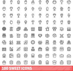 100 sweet icons set. Outline illustration of 100 sweet icons vector set isolated on white background