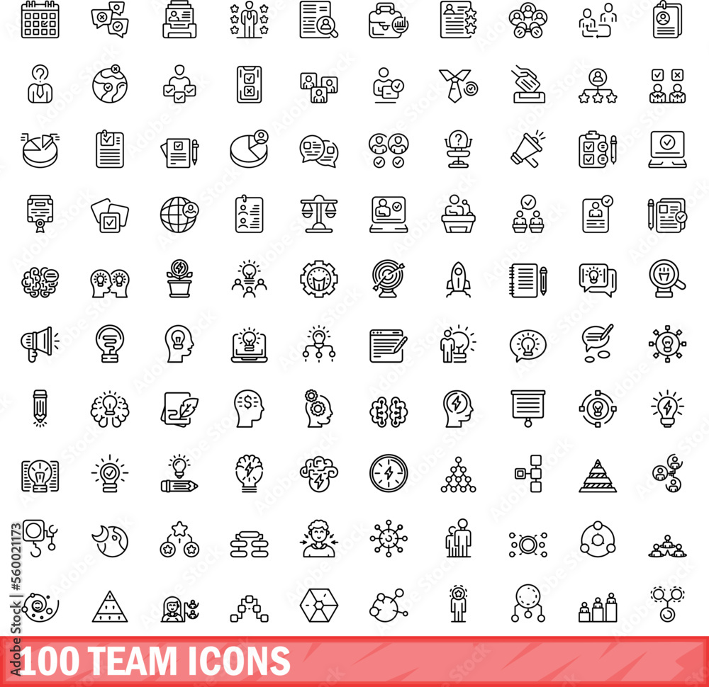 Wall mural 100 team icons set. Outline illustration of 100 team icons vector set isolated on white background - Wall murals