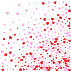Pink Confetti Background White Vector. Falling Illustration Heart. Red Color Frame. Tender Heart Decor Backdrop. Violet Bright Pattern.