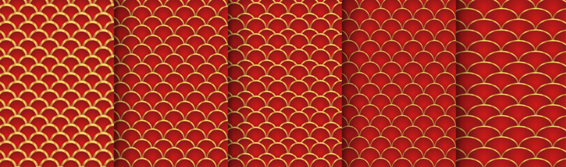 Traditional chinese fish scale seamless pattern. Asian sea wave luxury ornament.