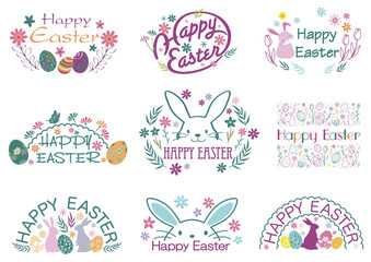 Happy Easter Vector Colorful Symbol Logo Set Isolated On A White Background. 