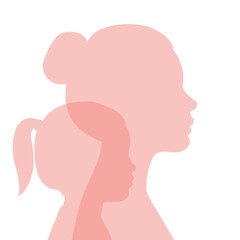 Mother and daughter - female silhouettes. Illustration on transparent background - obrazy, fototapety, plakaty