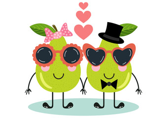 Funny couple of pears in love