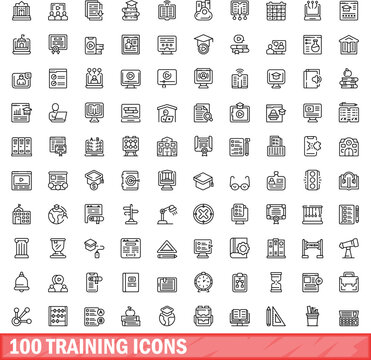 100 training icons set. Outline illustration of 100 training icons vector set isolated on white background