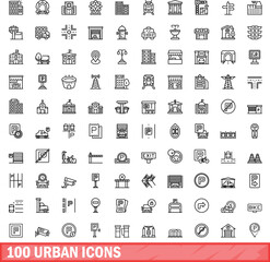 100 urban icons set. Outline illustration of 100 urban icons vector set isolated on white background