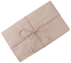 Cardboard box tied with rope, transparent background