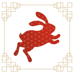 Red silhouette of cute bunny. Rabbit icon. Zodiac animals