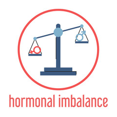 Hormonal imbalance vector isolated. Female and male symbols on scales. Concept of medicine and healthcare. Hormone disproportion.