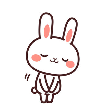 お辞儀する兎のかわいいキャラクター　右向き　イラスト素材