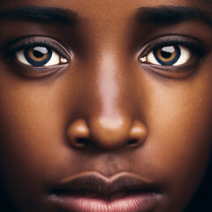 Generative ai extreme close up portrait young black woman looking camera independent and confident