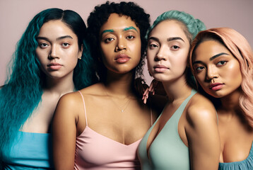 Generative ai women of different ethnicities standing side by side together.