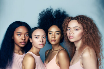 Fototapeta premium Generative ai women of different ethnicities standing side by side together.