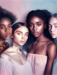 Obraz premium Generative ai women of different ethnicities standing side by side together.
