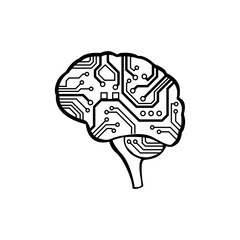 Artificial intelligence illustration. Human brain with electric circuit board.