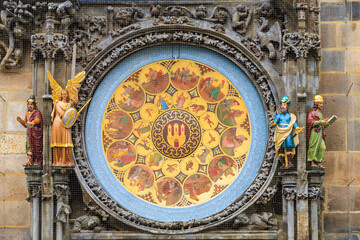 Prague Calendar dial close-up. The main attraction of the capital of the Czech Republic. Background