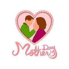 Mother's day with mom with his son in heart shape isolated background