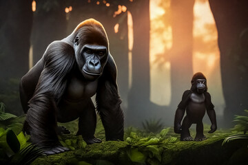 Gorilla in the jungle, fantasy.