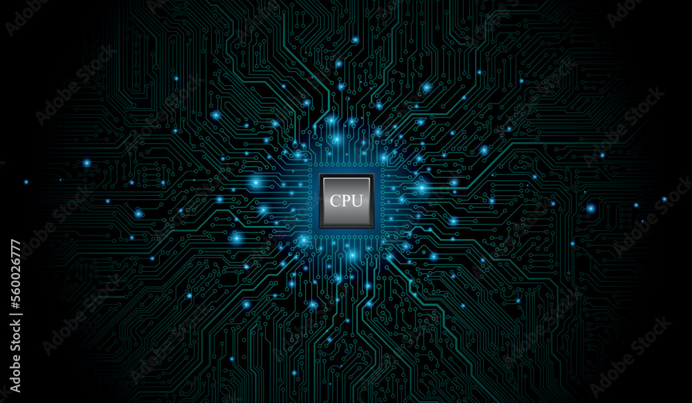 Wall mural cpu chip on motherboard. central computer processors cpu concept. quantum computer, large data proce