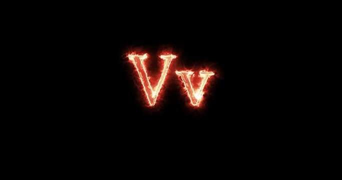 Vv Letter burning written with fire. Loop