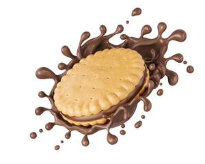 Sandwich cookies with chocolate fill, 3d illustration for biscuit package design.