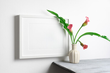 Landscape artwork frame mockup with flowers